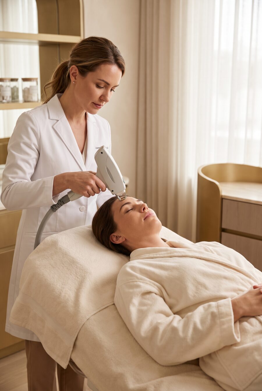 Dermatologist performing a laser skin treatment